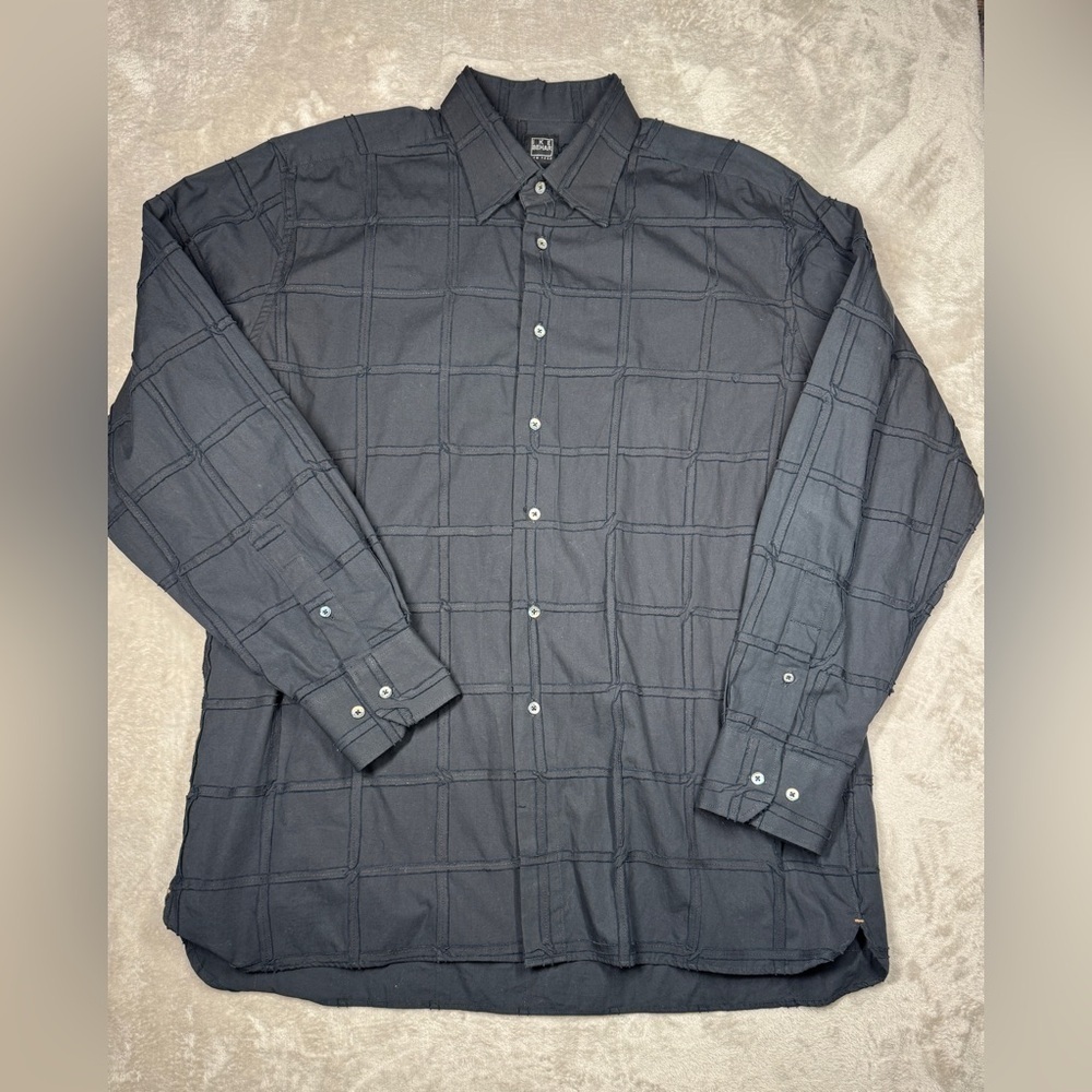 Ike Behar Men’s Black 100% Cotton Textured Geometric Button Front Shirt Size XL